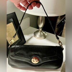 Apostrophe Black leather Mini Bag with Gold Accents, removable strap, very cute